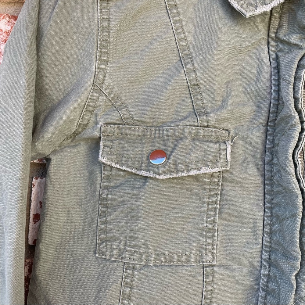 🌱5/$25🌱 Reworked | Patchwork Olive Green Utility Jacket - Picture 6 of 11